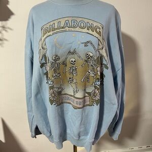 Billabong blue crewneck sweatshirt with skeleton design.
